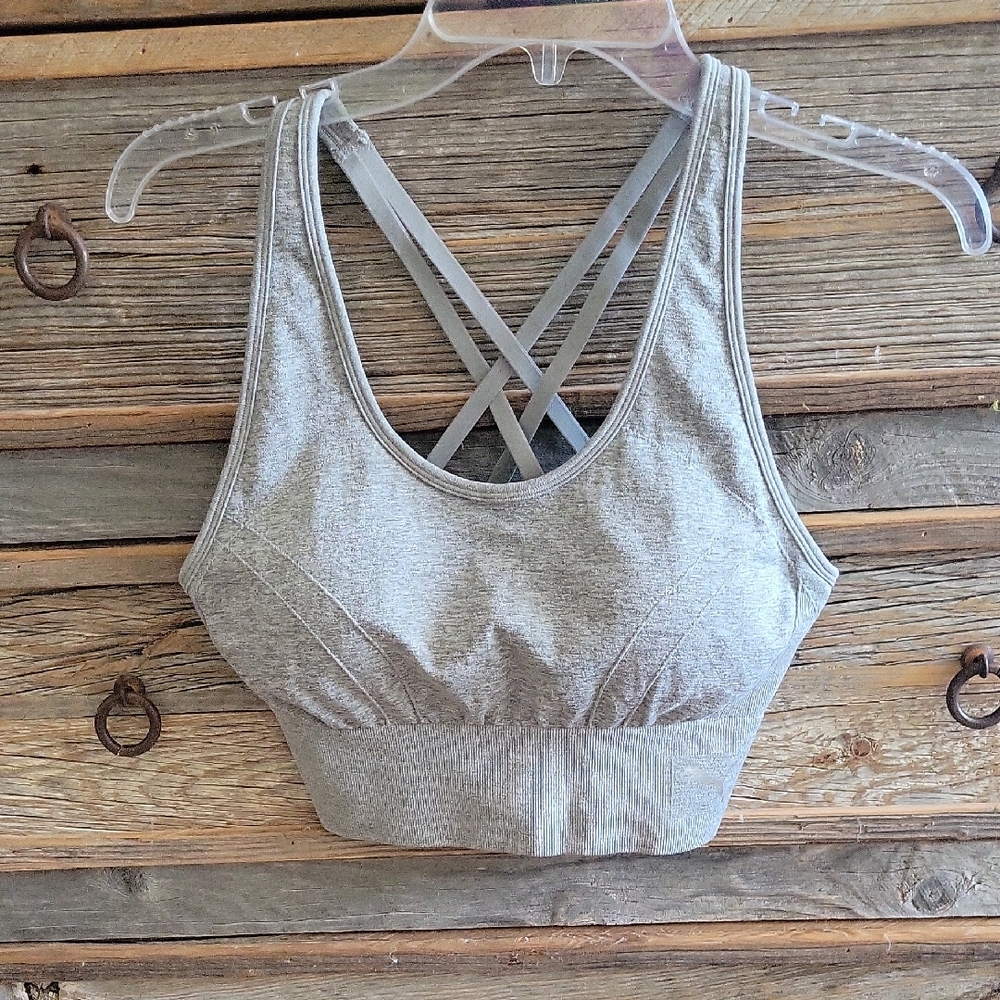 Puma Gray Sports Bra with Strappy Crisscross Design